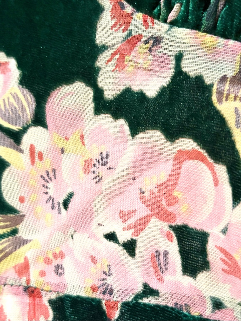 •Modcloth• Metallic Emerald Velvet Maxi Dress with Pink Floral - Picture 7 of 15